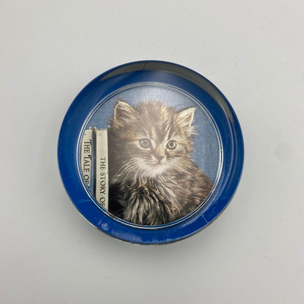 Vintage Dentrend‎ English Glass Paperweight Tabby Kitten Books Blue Sussex 3in